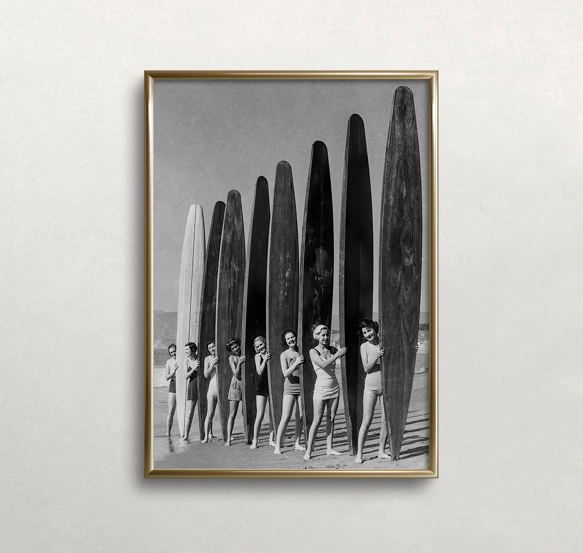 Women Surfers Vintage Beach Sports Poster Print