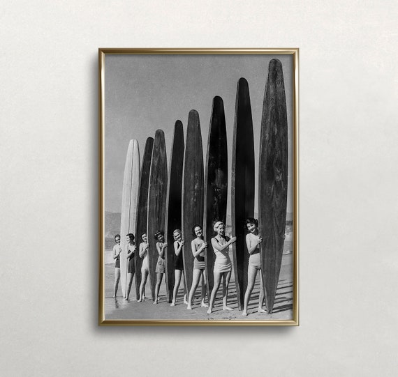 Women Surfers Vintage Beach Sports Poster Print