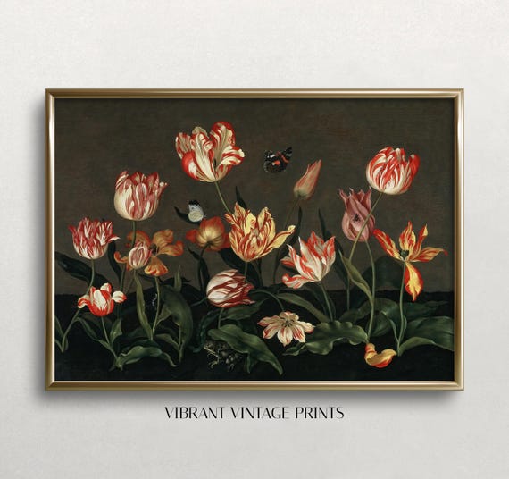 Flowers Wall Art Vintage Wall Art Dark Moody Colors Tulips Art Antique Wall Decor Floral Art Wall Art 560