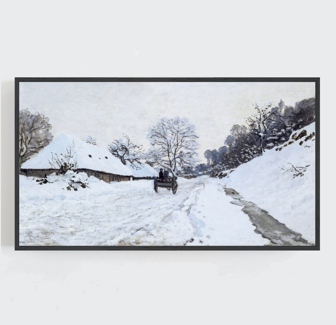 Winter Snowy Road Horse Cart Vintage Moody Oil Painting Wall Art - Image 2