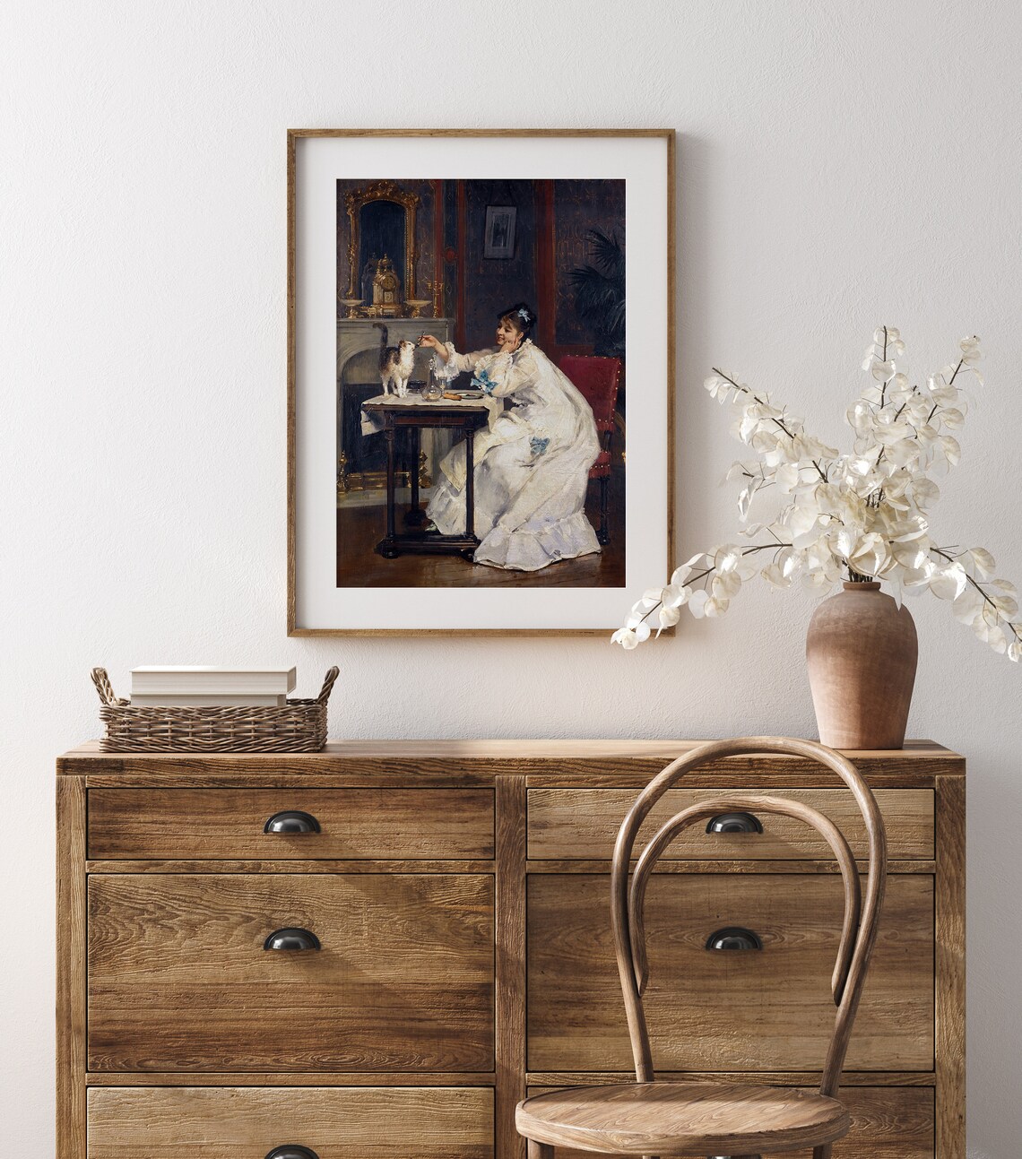 Woman And Cat Vintage Art Print, Antique Feeding Cat - Image 5
