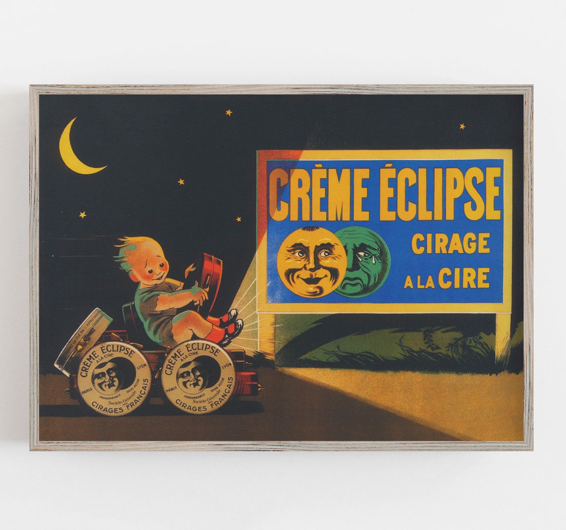 Creme Eclipse Cirage a la Cire Moon Billboard Vintage French Poster