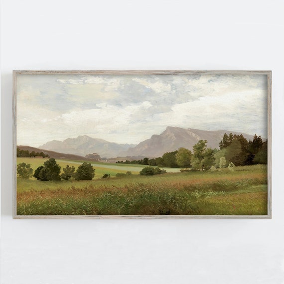 Mountains Frame Tv Art Mountain View Vintage Wall Art Landscape Frame Tv Muted Neutral Colors Frame Tv Art