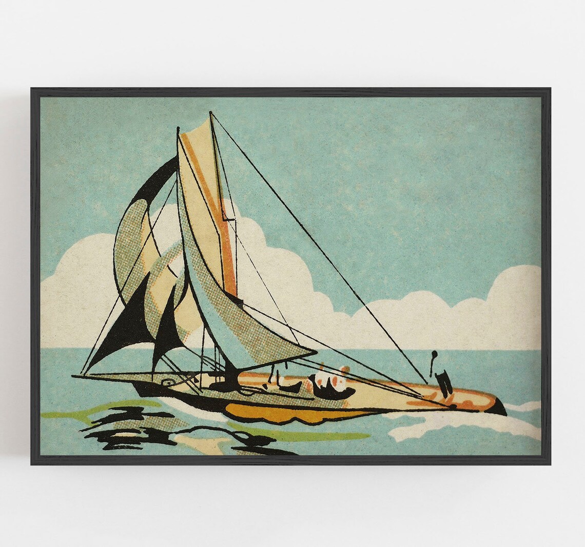 Sailboat Vintage Japandi Nautical Art Print - Image 2