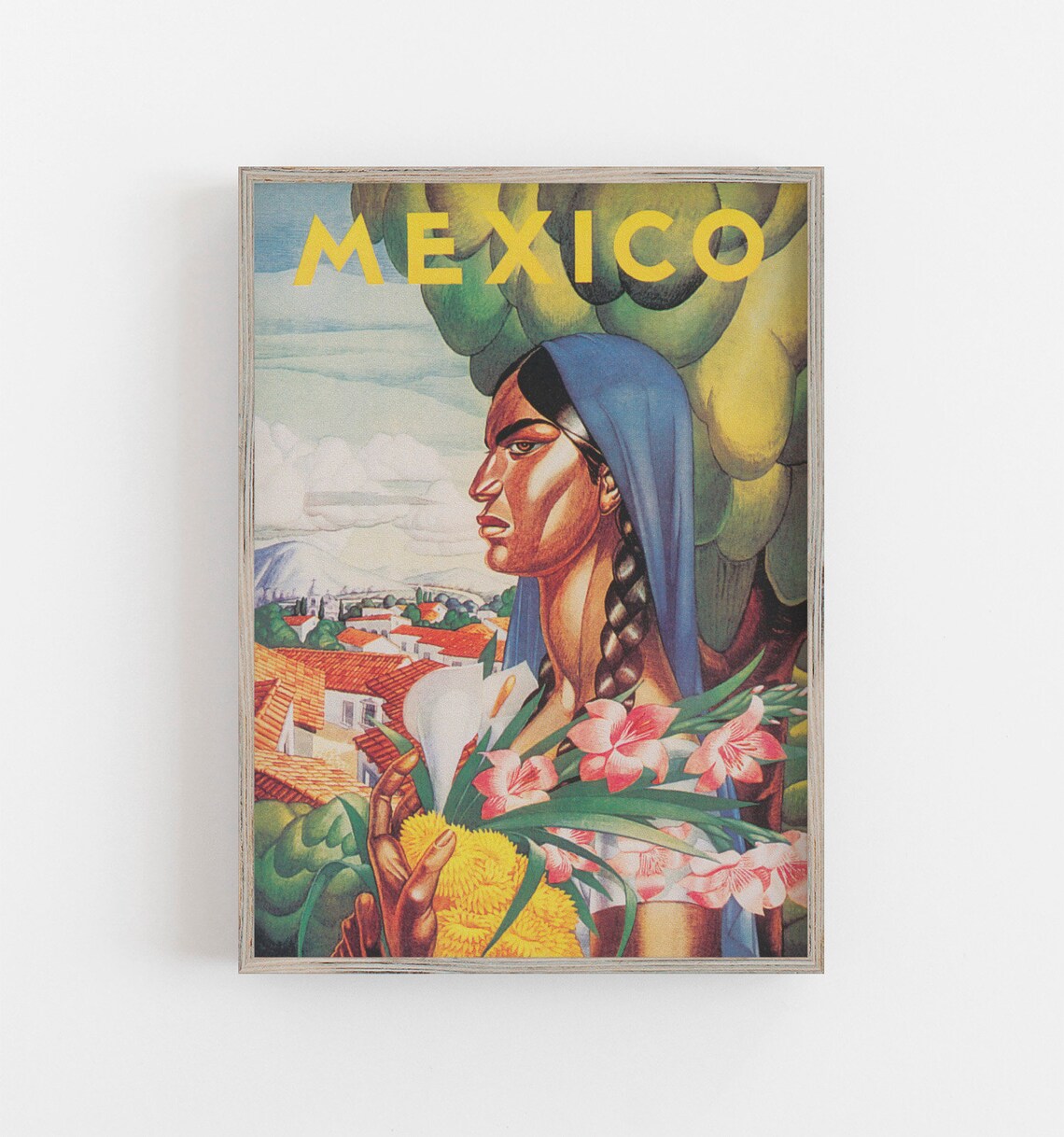 Mexico Vintage Travel Poster, Woman With Flowers