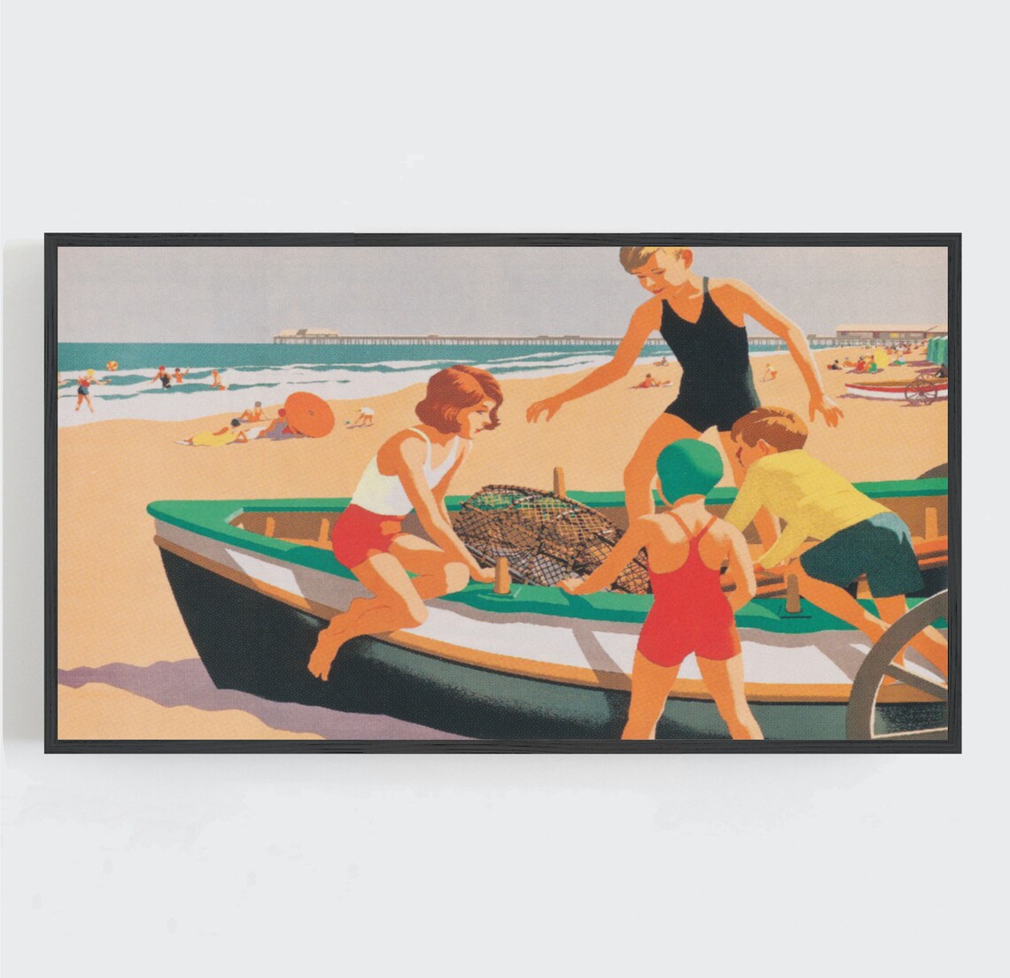 Redcar England Summer Beach Travel Poster, Vintage
