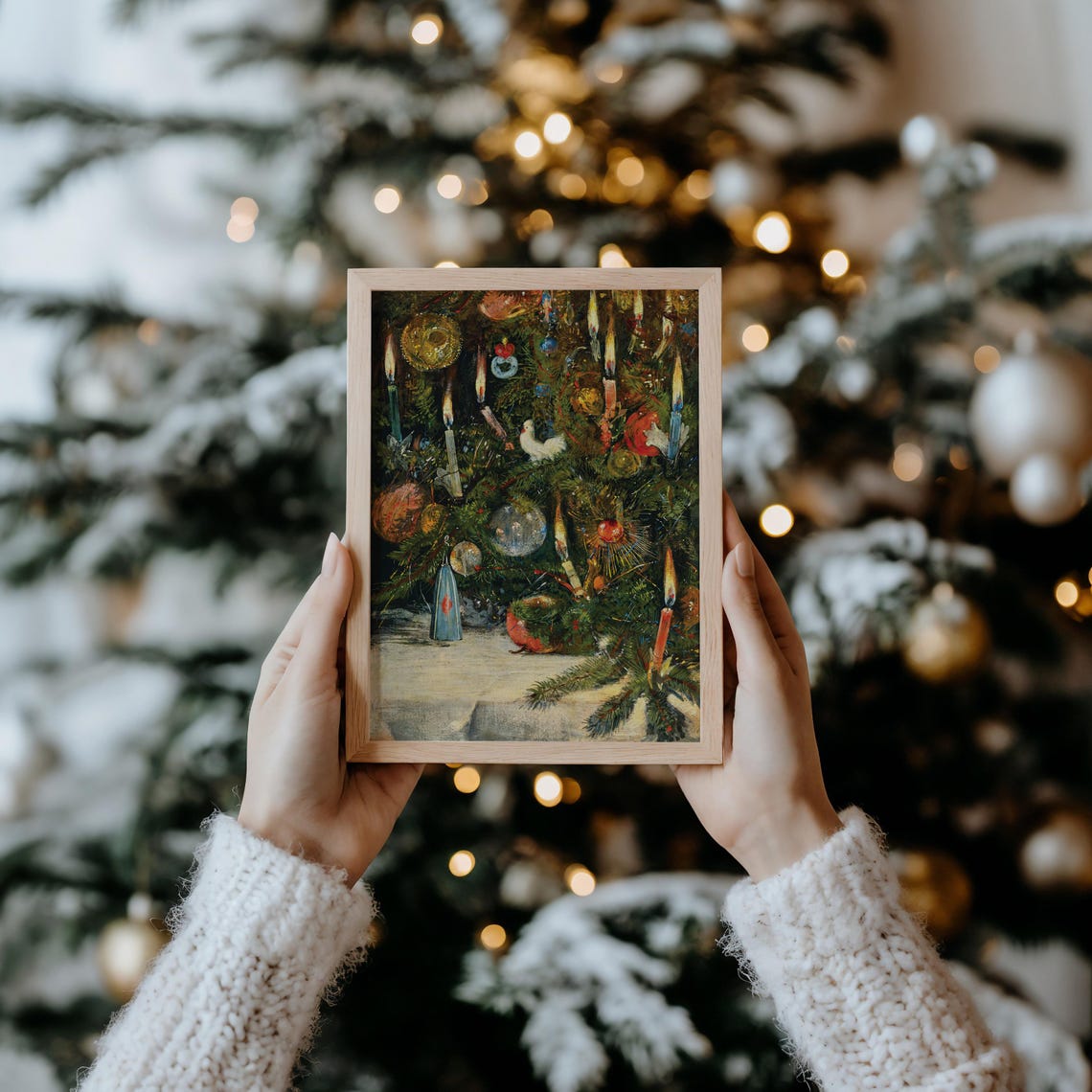 Vintage Christmas Tree Candlelit Ornaments Holiday Fine Art Print - Image 4