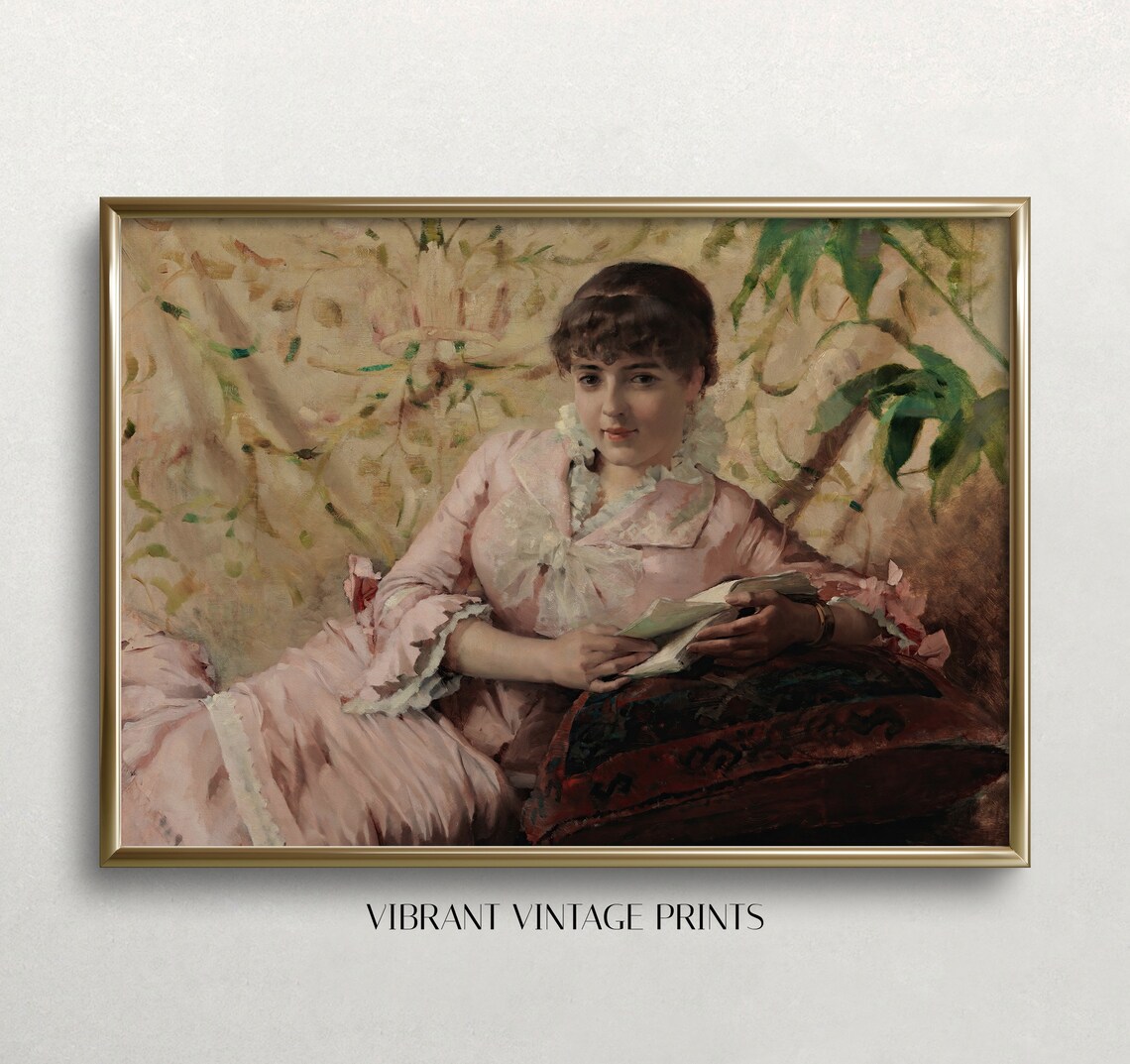 Woman Reading Book Portrait, Vintage Art Print