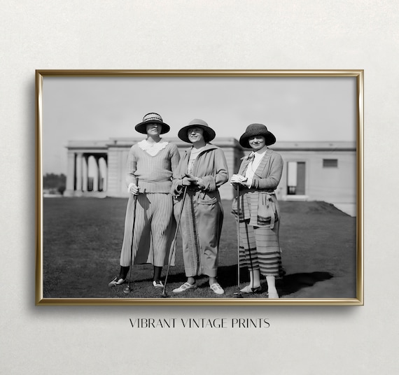 Three Women Golfers 1920s Black and White Vintage Golf Photo Wall Art