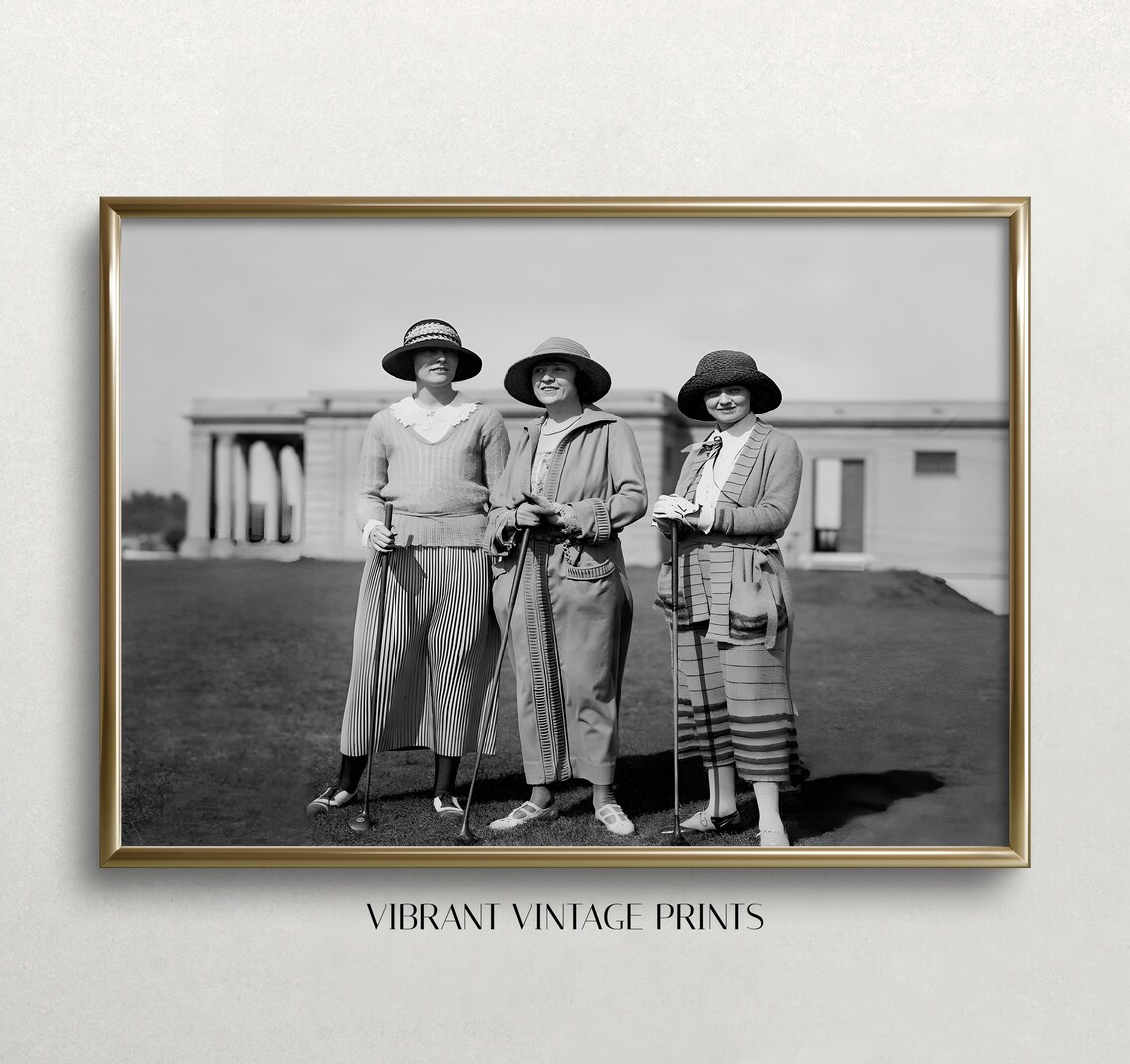 Three Women Golfers 1920s Black and White Vintage Golf Photo Wall Art