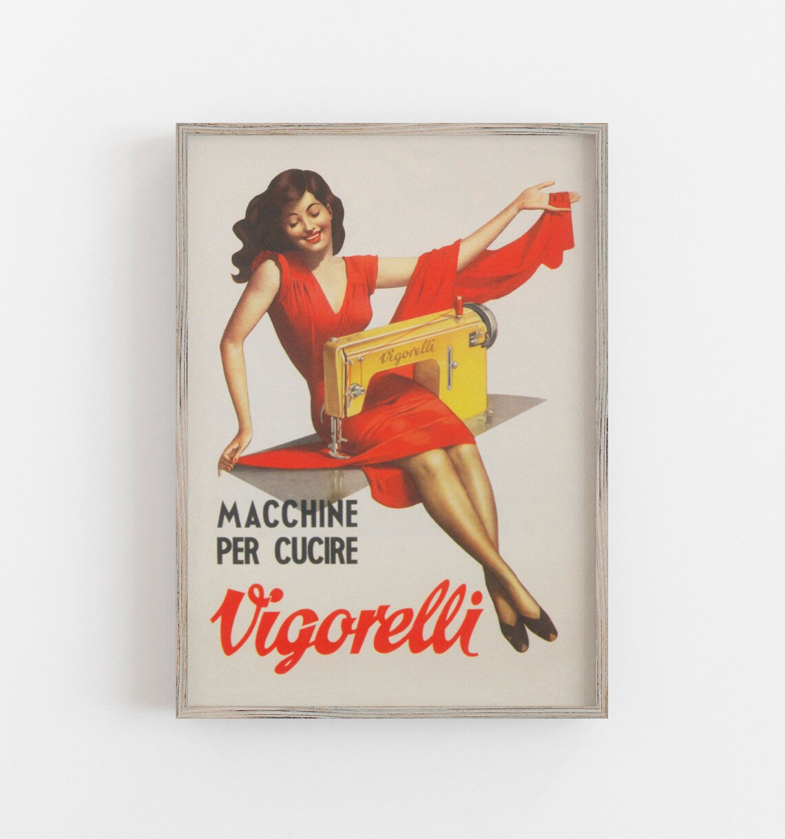 Sewing Machine and Red Dress Vintage Wall Art Print