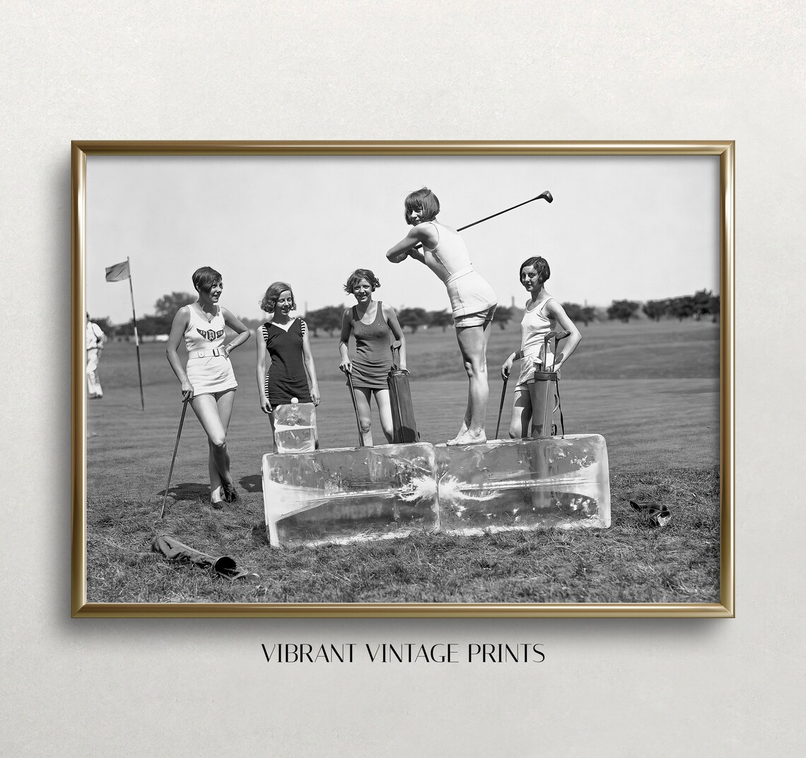 Women Golfers Vintage Black and White Golf Art Print