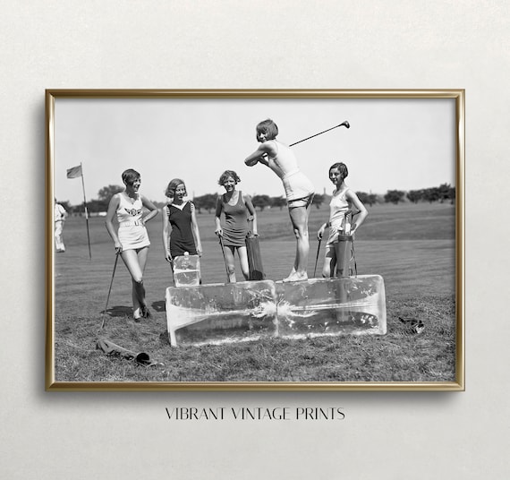 Women Golfers Vintage Black and White Golf Art Print