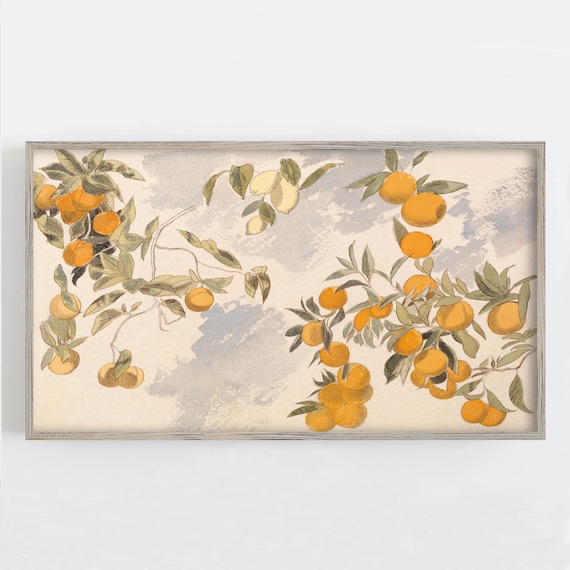 Fruit Frame Tv Art Vintage Wall Art Farmhouse Frame Tv Art Fruit Branch Art Oranges Cottage Wall Decor Frame