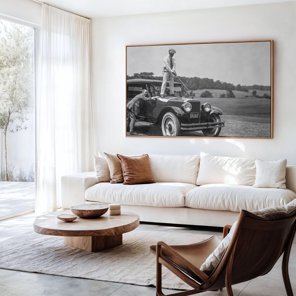 Vintage Golfer Teeing Off On Top Of Classic Car Funny Sports Print - Image 2