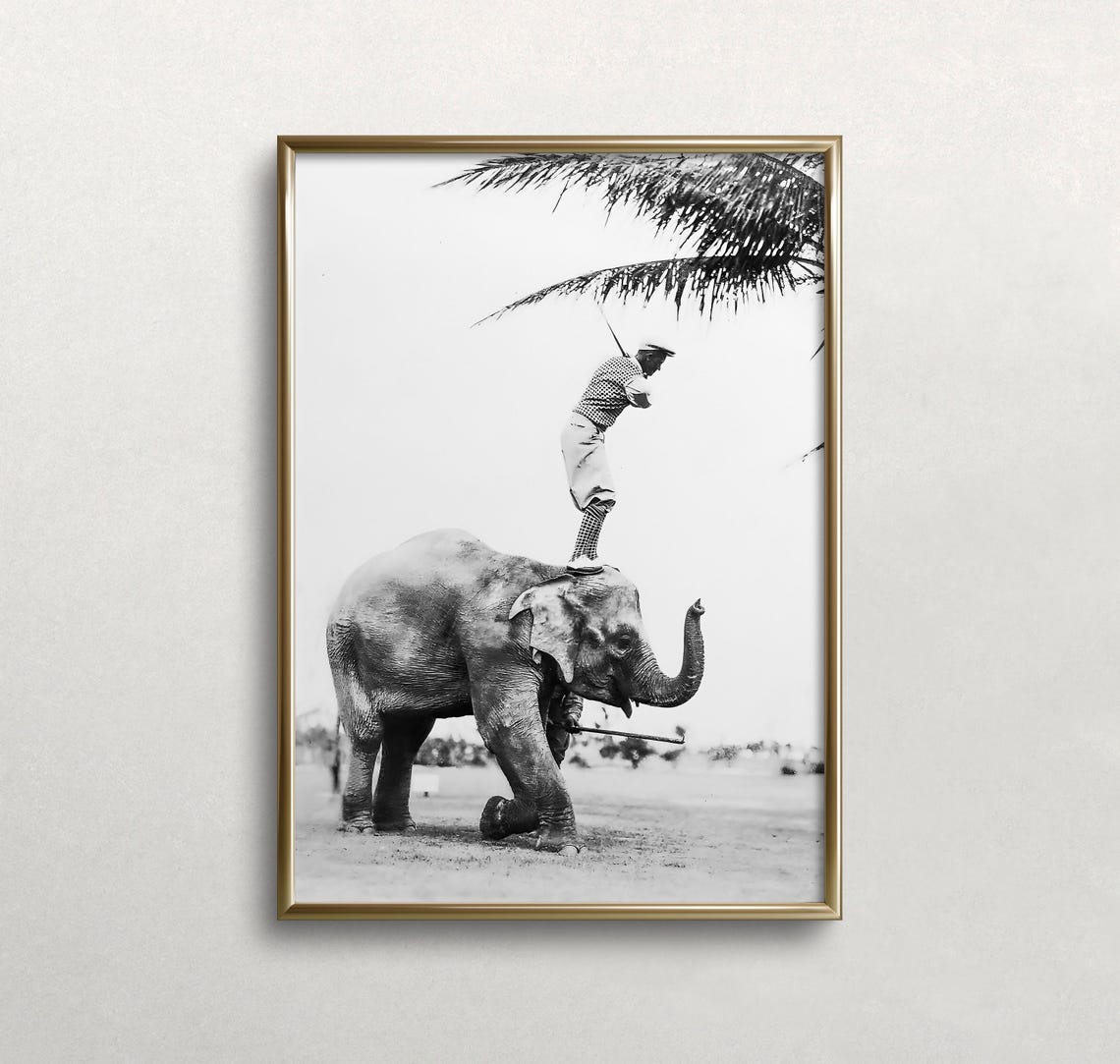 Golfer On Elephant Golf Wall Art Black And White Art Vintage Wall Art Funny Wall Art Elephant Art Wall Art - Image 3