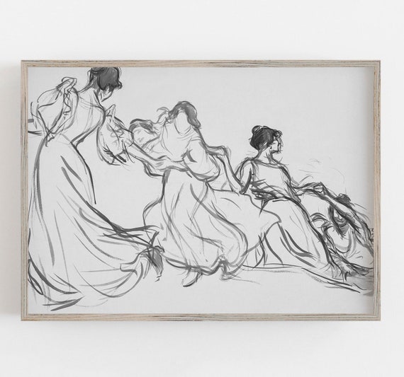 Victorian Woman Line Drawing, Minimalist Art Print