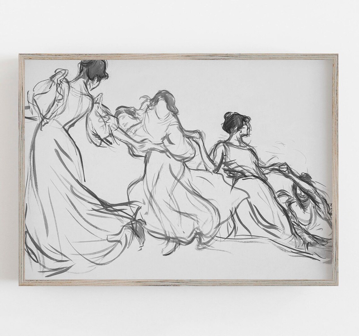 Victorian Woman Line Drawing, Minimalist Art Print