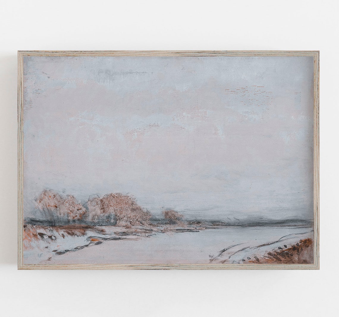 Muted Abstract Winter River Landscape Soft Neutral Tones Art Print