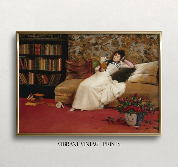 Reading Woman Vintage Portrait, Antique Wall Decor