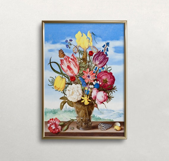 Vintage Floral Bouquet Art Print, Eclectic Maximalist