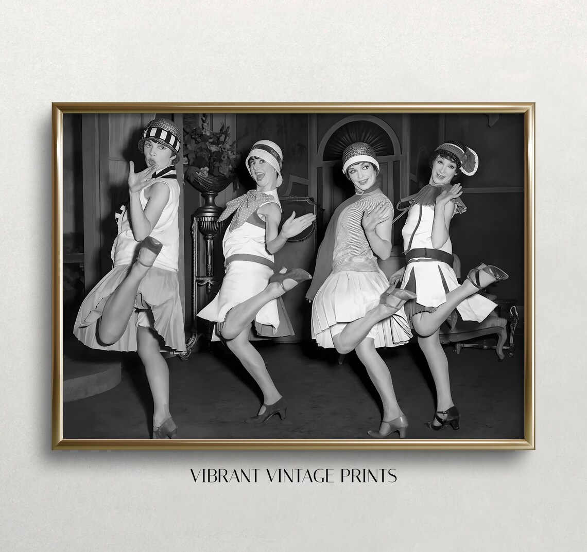 Four Flapper Dancers Charleston Kick Vintage Black and White Photo Poster