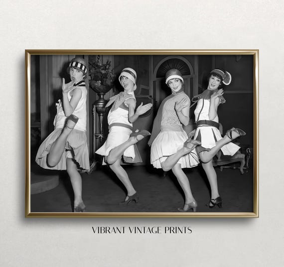 Flappers Dancing Art Black And White Art Women Dancers Vintage Wall Art Flapper Dancers Old Photo Wall Art