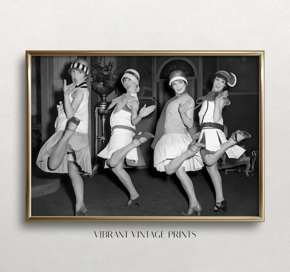 Four Flapper Dancers Charleston Kick Vintage Black and White Photo Poster