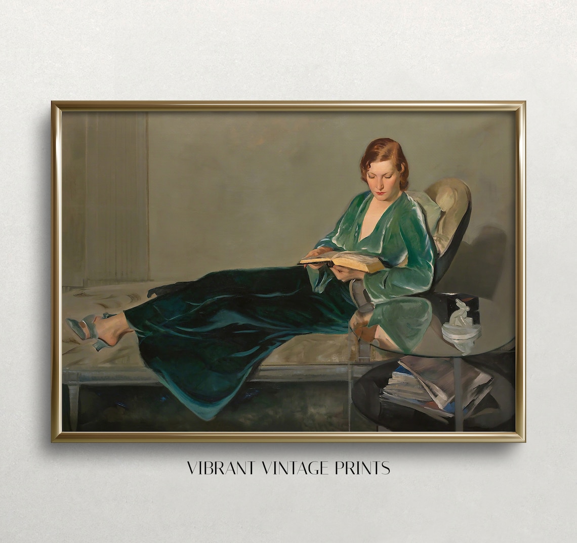 Woman Portrait Emerald Green Wall Art Print