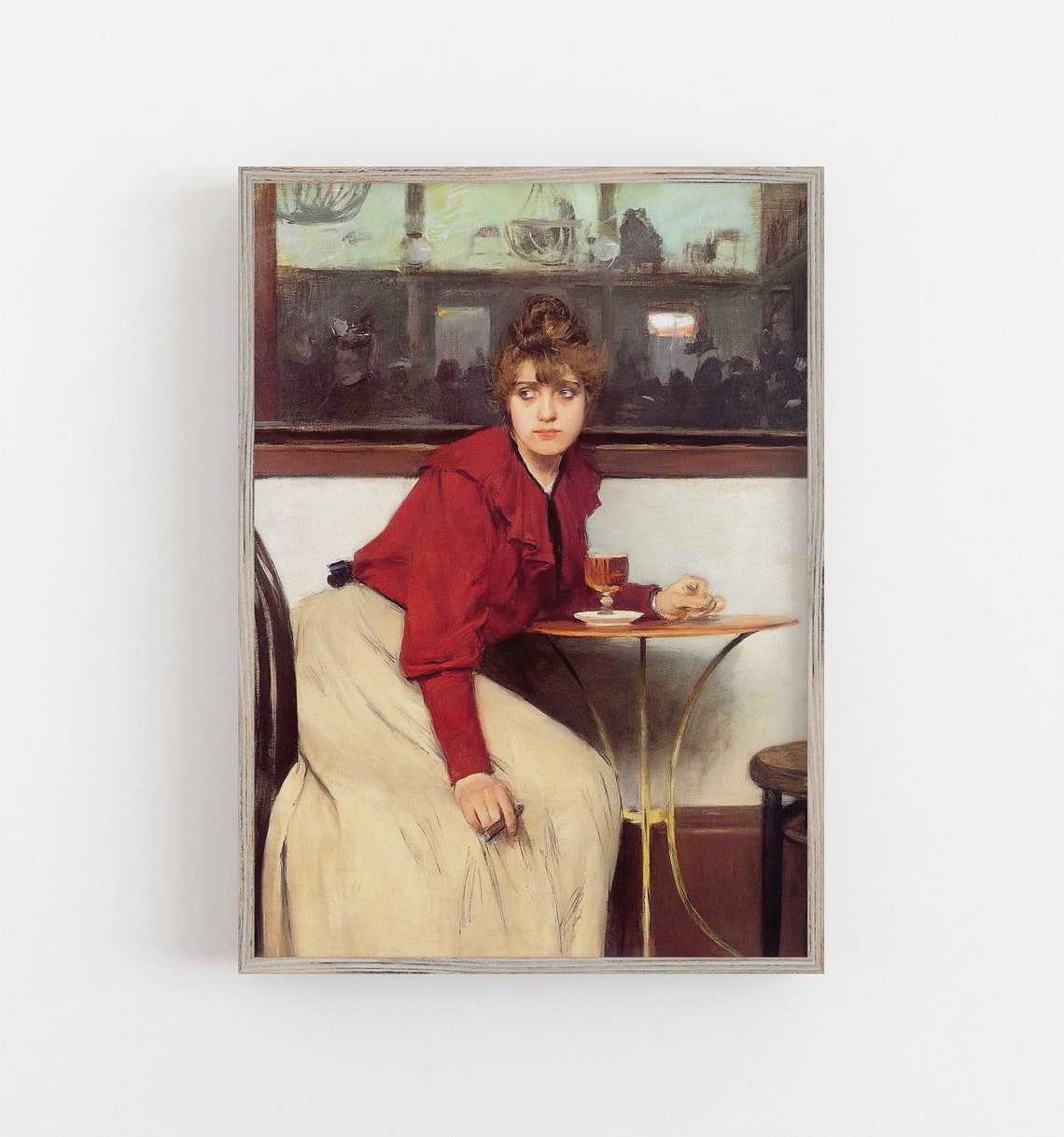 Woman Red Blouse Cafe Table Vintage Parisian Style Portrait Wall Art