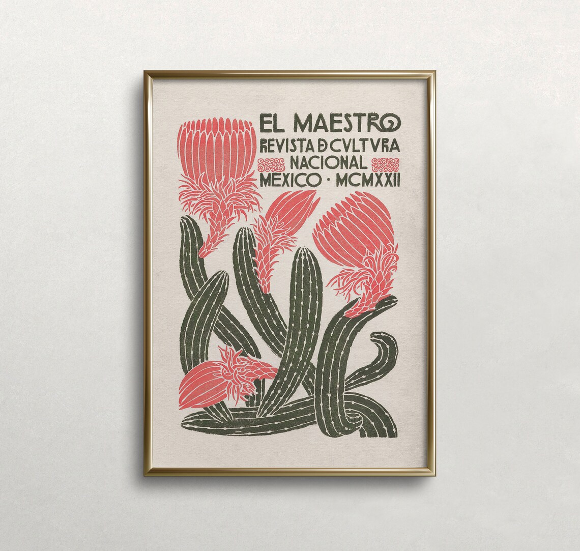 Mexico Cactus Vintage Boho Wall Art Print