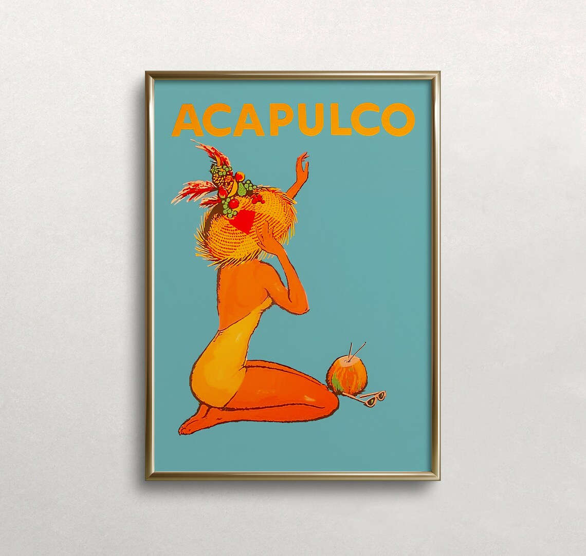 Acapulco Mexico Vintage Beach Woman Portrait Art Print