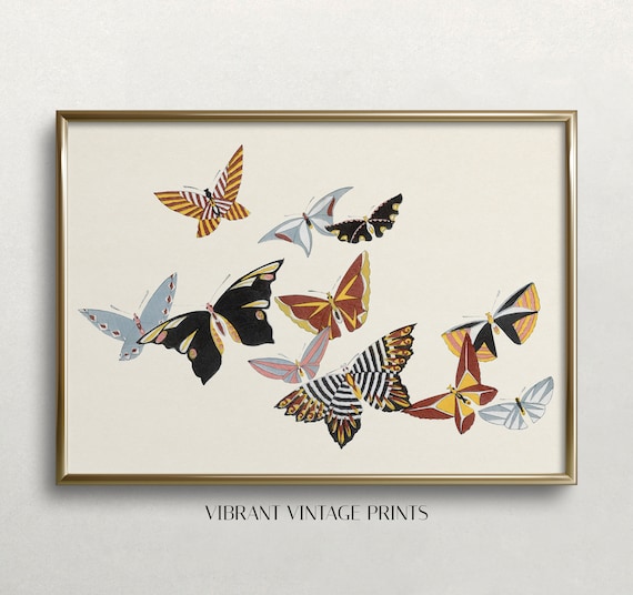 Vintage Japanese Butterflies Neutral Art Print