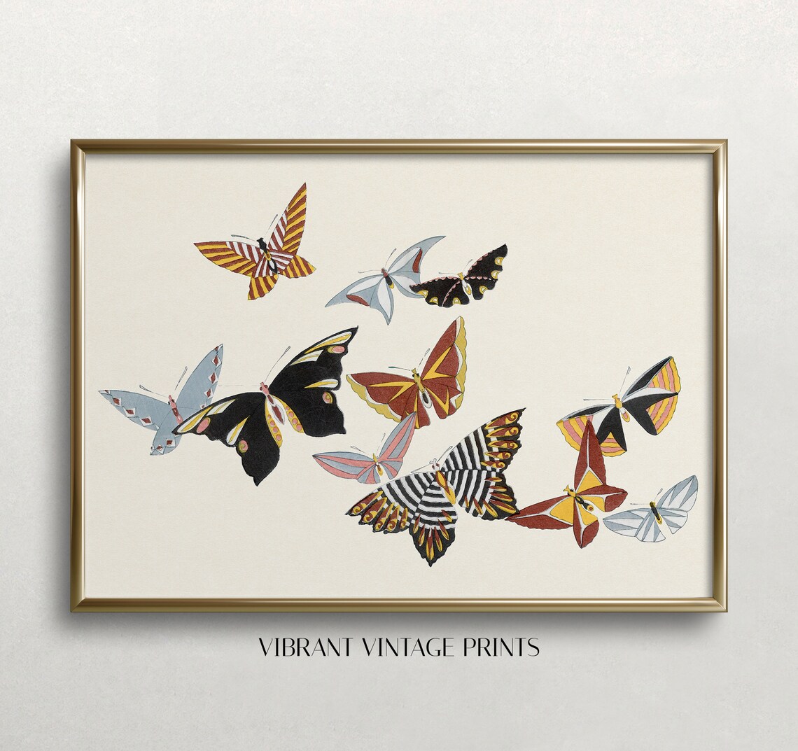 Vintage Japanese Butterflies Neutral Art Print