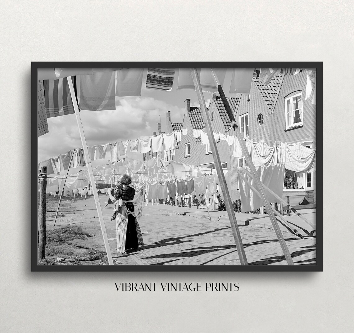 Laundry Day Black And White Vintage Art Print