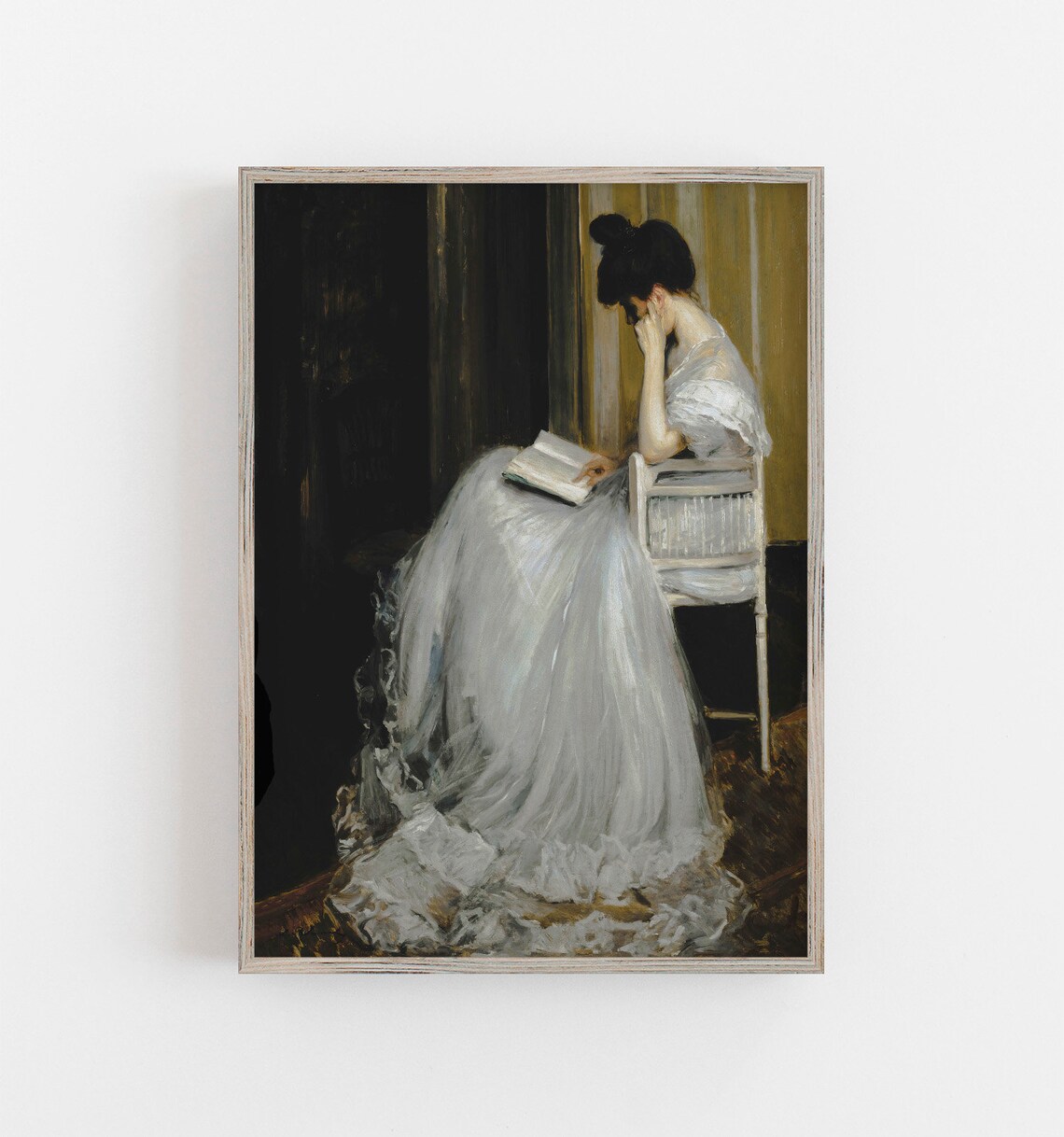 Woman Reading Book Neutral Colors Wall Art Print