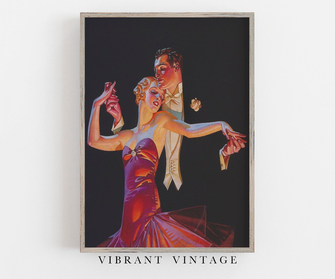 Elegant Ballroom Dancers Vintage Romance Dance Illustration Art Deco Wall Art