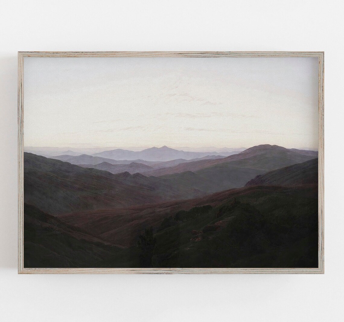 Mountain Landscape Vintage Art Print, Moody Sunrise