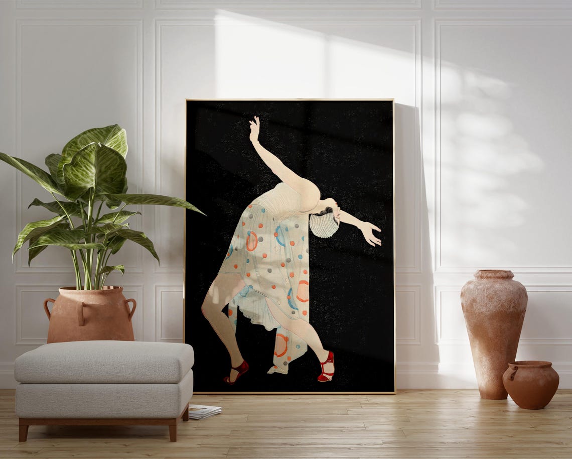 Art Deco Dancer Backbend Black Background Vintage Style Poster - Image 2