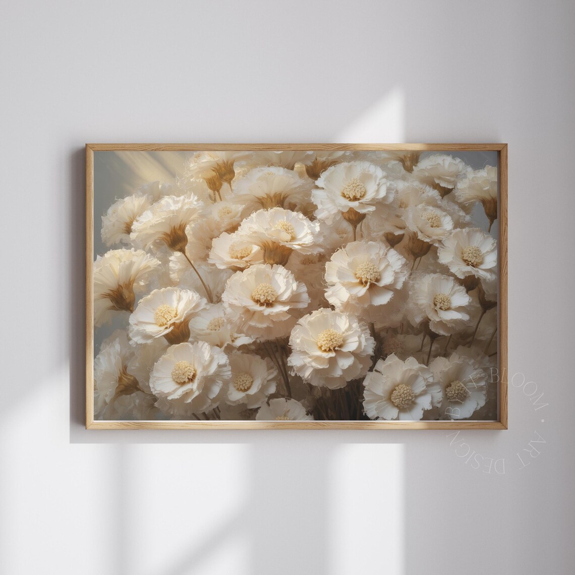 Beige Floral Oil Painting Print Elegant Botanical Wall Art