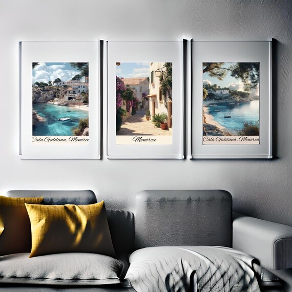 Menorca Spain Cala Galdatxa Beach Village Trio Travel Poster Set
