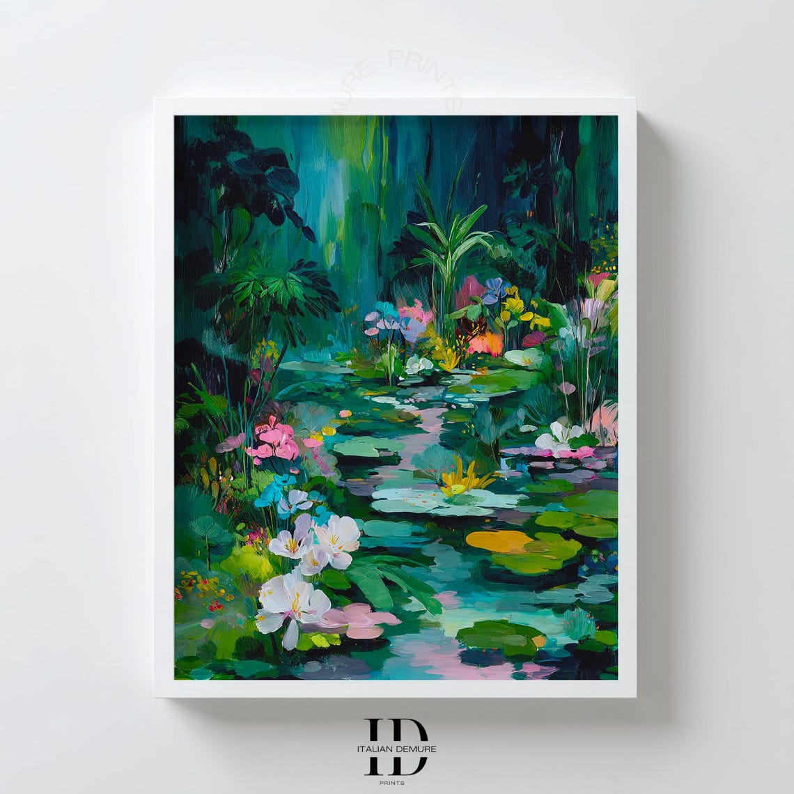 Tropical Jungle Pond With Water Lilies Vibrant Floral Jungle Poster