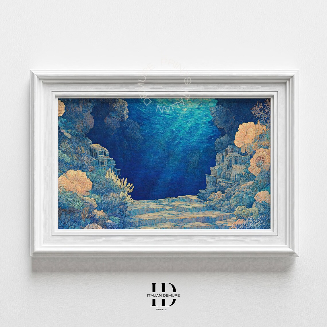 Sunken Underwater City Ruins Coral Deep Blue Ocean Art Poster
