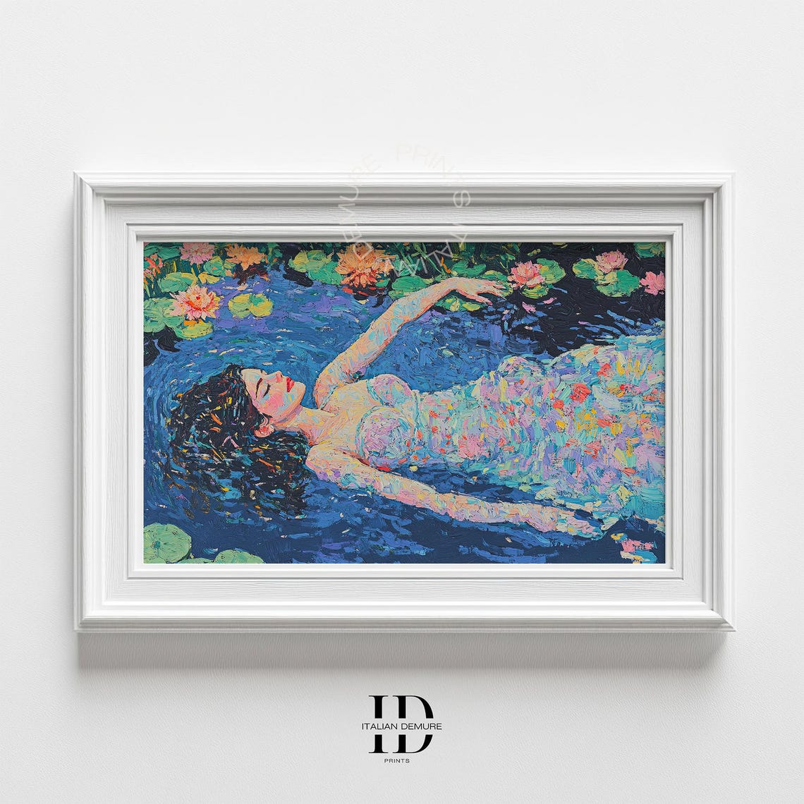 Woman Floating Among Water Lilies Dreamy Impressionist Poster