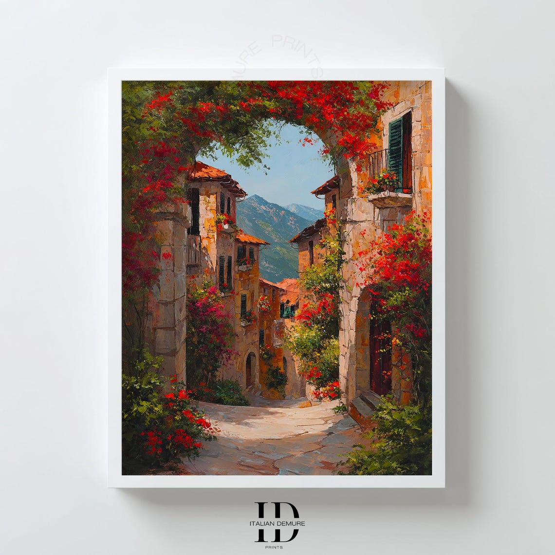 Italian Flower Alley Stone Street Bougainvillea Mountain View Poster