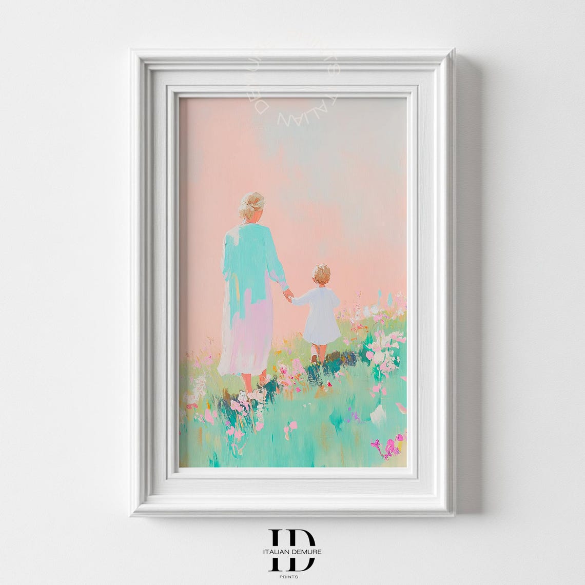 Mother And Child Meadow Tender Pastel Floral Painting Poster