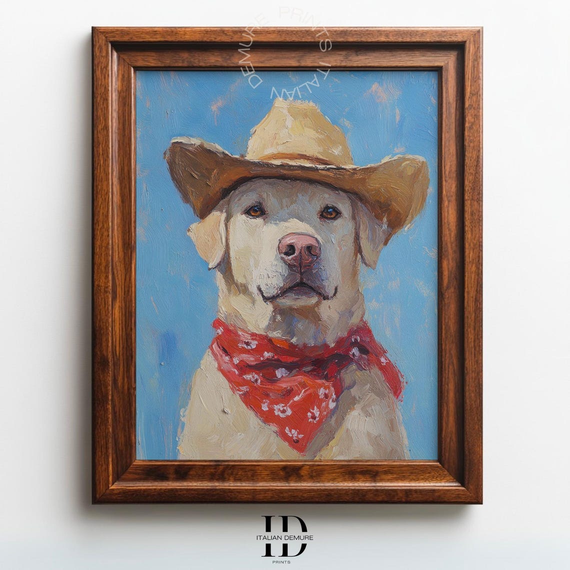 Cowboy Labrador Retriever Dog Portrait Red Bandana Western Art Print