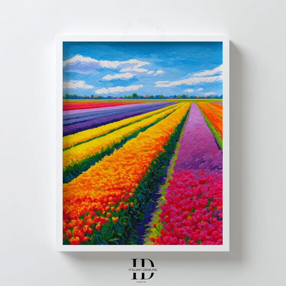 Colorful Tulip Field Rows Dutch Spring Flower Landscape Poster