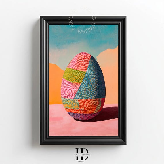 Colorful Abstract Egg Wall Art Modern Geometric Print Bold Patterned Artwork Contemporary Surrealist Decor Instant