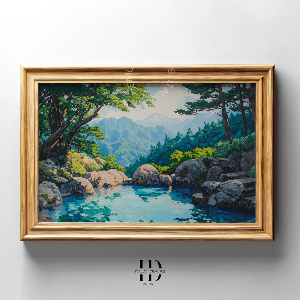 Turquoise Onsen Pool Among Pines Rocky Mountain Oasis Art Poster